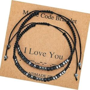 Morse Code- Couples say "I Love You' Natural Stone Matching Lovers Bracelet Set